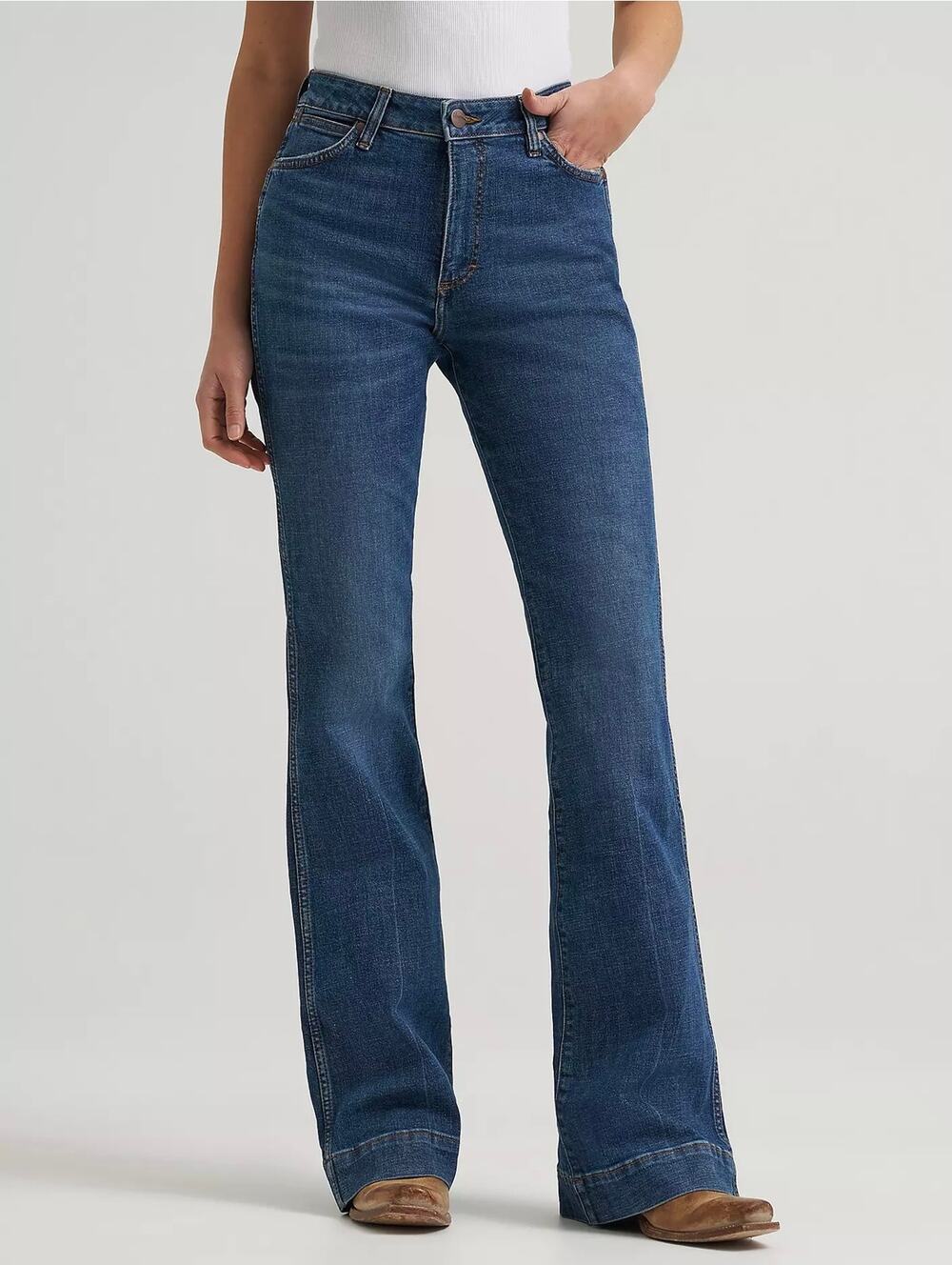 Wrangler Retro Women's Medium Wash Bailey High Rise Trouser Flare Jeans Sz 31X32